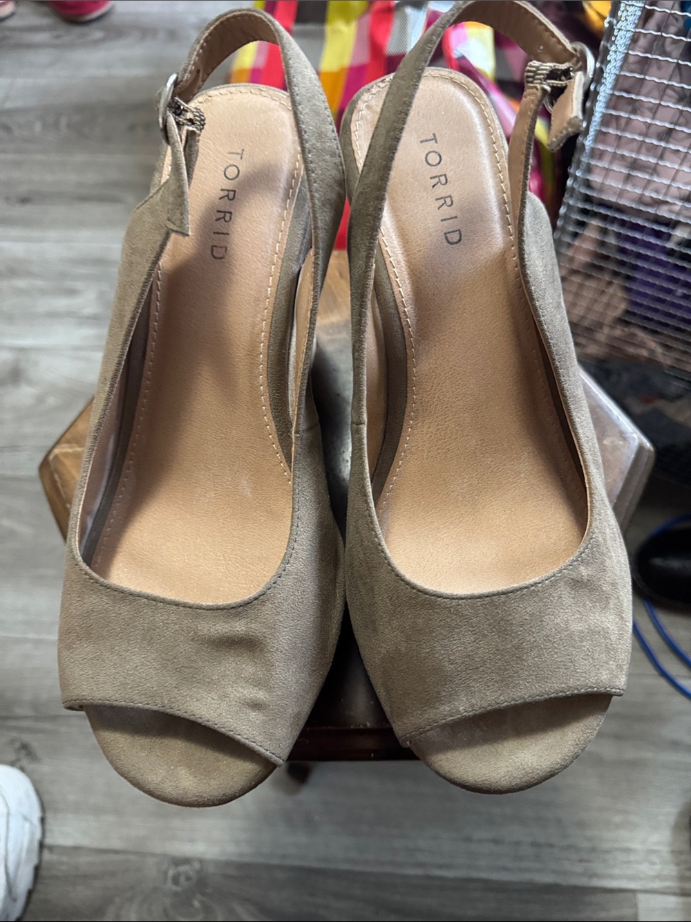 torrid Taupe Suede Peep-Toe Slingback Wedges